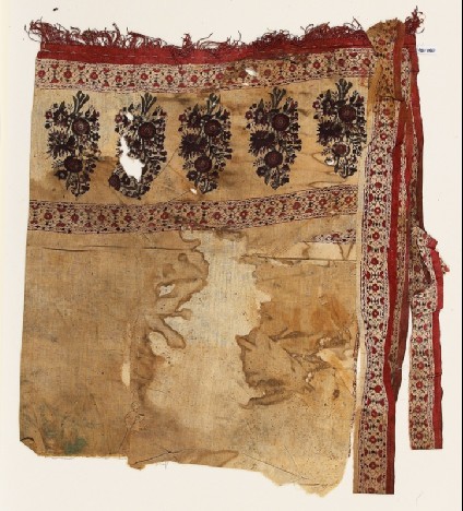 Textile fragment with flowers and vines, possibly from a pillow or sashfront