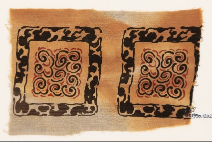 Textile fragment with square frames and scrollsfront