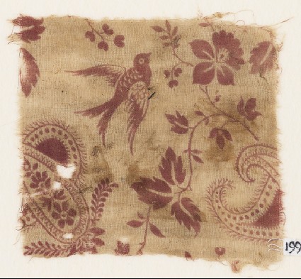 Textile fragment with bird, flowers, and butafront
