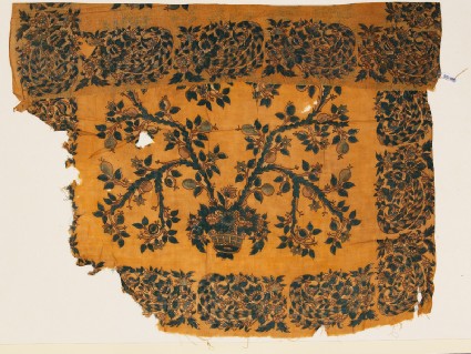 Textile fragment with basket and treefront