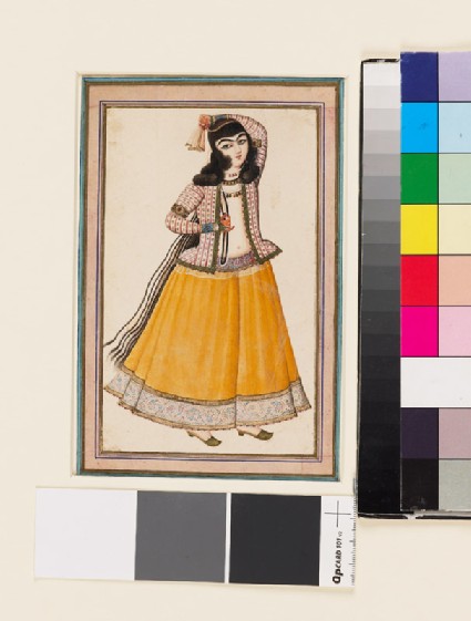 Page from a dispersed muraqqa‘, or album, depicting a young woman with kerchieffront
