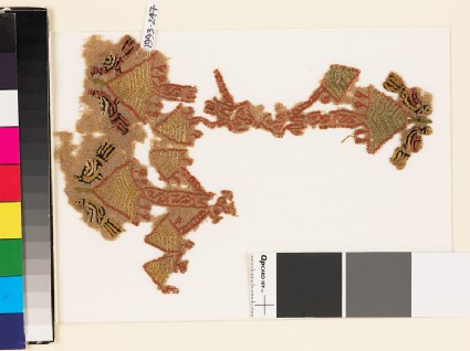 Textile fragment with pairs of birds and treesfront