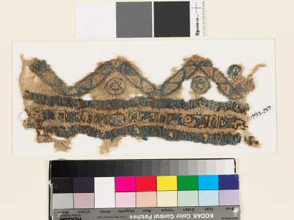 Textile fragment with chevrons, circles, and starsfront