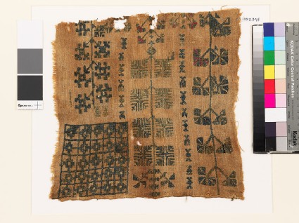 Sampler with floral shapes and chequerboard patternfront