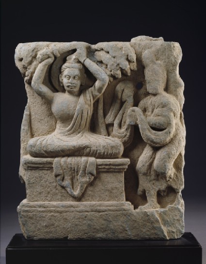 Relief fragment depicting Prince Siddhartha, the future Buddha, cutting his hair in renunciationfront
