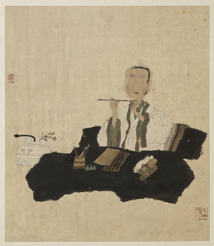 Wang Xianzhi with a writing brushfront