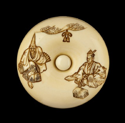 Manjū netsuke depicting characters from the Nō play 'Okina'front