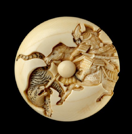 Manjū netsuke depicting Katō Kiyomasa slaying a tigerfront