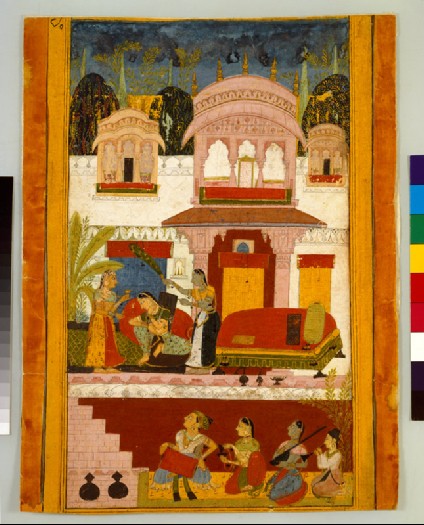Forlorn lady with maids, illustrating the musical mode Patamanjari Raginifront