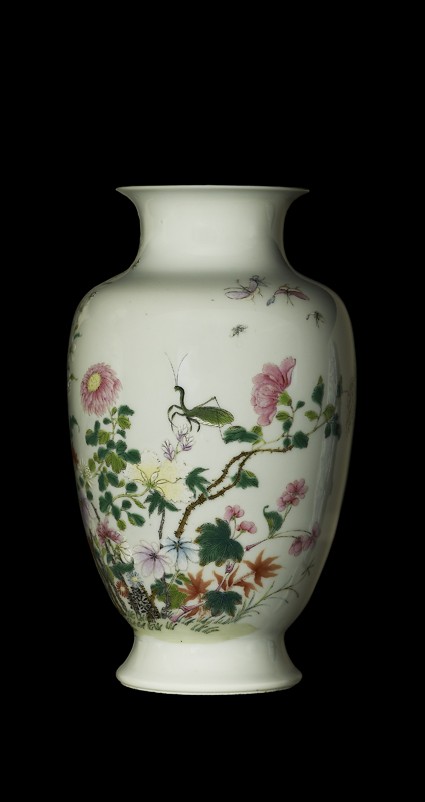 Vase with insects and flowersside