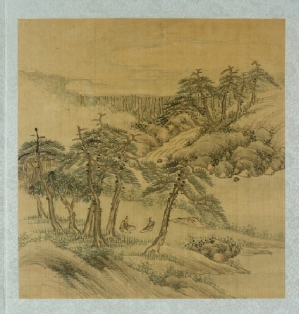 Landscape with two figures sitting under treesfront