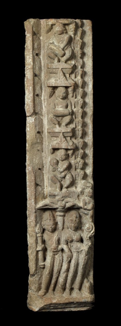 Part of a door jamb with musicians and figures, possibly godsfront