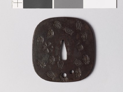 Tsuba with stars and signaturesfront
