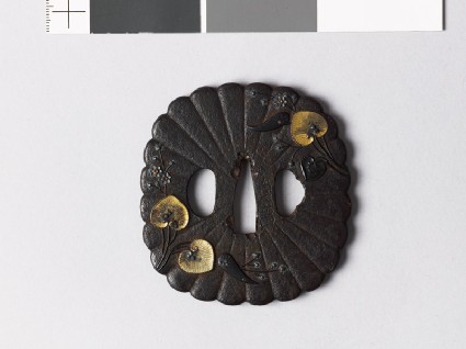 Tsuba with chrysanthemum florets and aoi, or hollyhock leavesfront