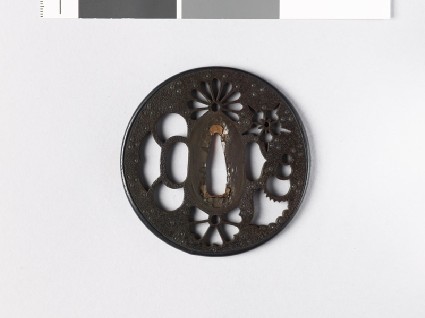 Round tsuba with flowers and a conch shellfront