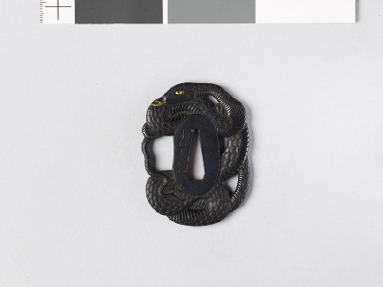 Mokkō-shaped tsuba in the form of a coiled snakefront