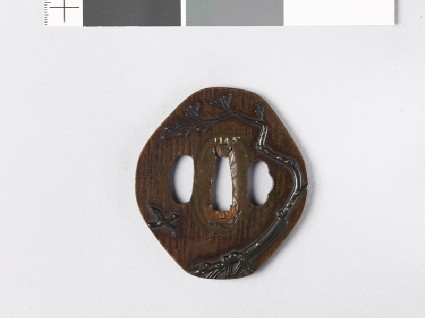 Tsuba with plum trees and flying birdsfront