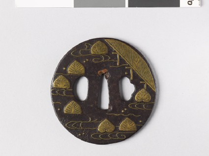 Tsuba with aoi, or hollyhock leaves, floating on waterfront