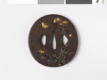 Tsuba with begonia plant and butterfliesfront
