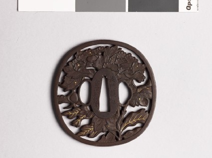 Tsuba with peony plant and dewdropsfront
