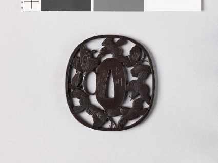 Tsuba with sparrows and butterfliesfront