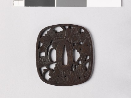 Tsuba with chrysanthemum and butterfliesfront