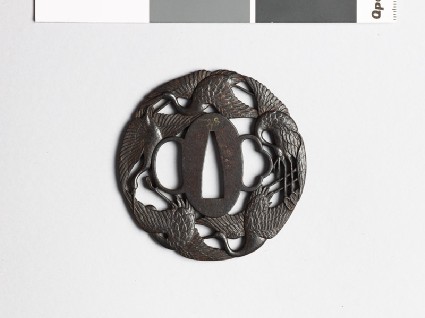 Tsuba with five flying cranesfront