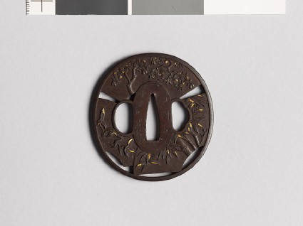 Tsuba with fans depicting trees and plantsfront
