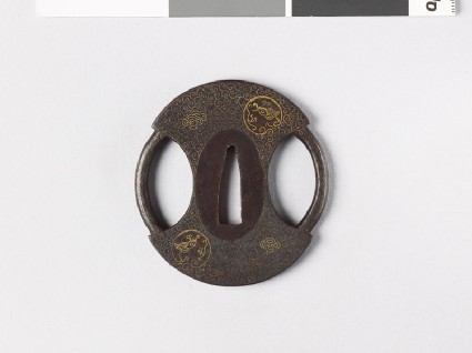 Tsuba with fundō weights and dragon medallionsfront