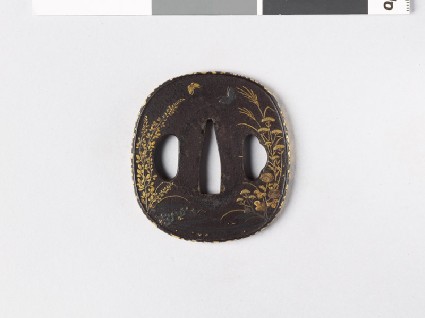 Tsuba with autumn plants and butterflies by a streamfront