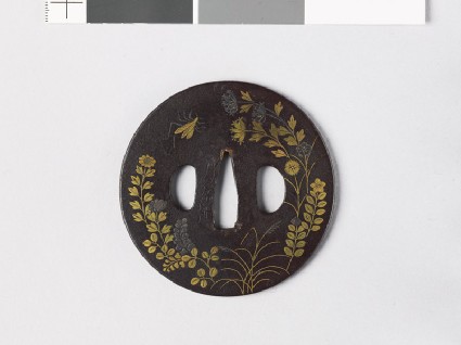 Round tsuba with autumn flowes and insectsfront