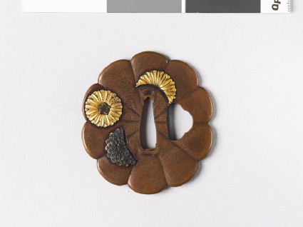 Tsuba in the form of a flower and with chrysanthemumsfront