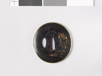 Lenticular tsuba depicting two Chinese sages studying a scrollfront