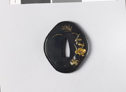Tsuba with autumn flowers by a streamfront