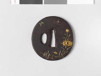 Tsuba with peonies and butterfliesfront