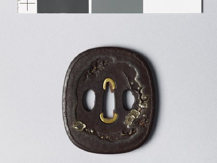 Tsuba with blossoming plum tree, narcissus, and cloudsfront