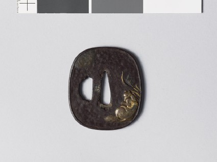 Tsuba depicting a vixen being impregnated by the moonfront