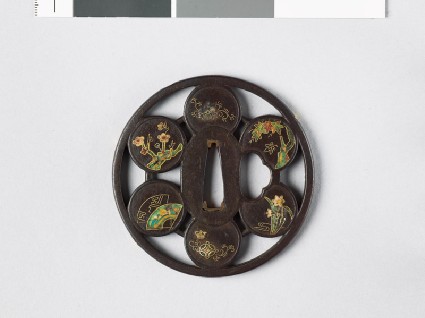 Round tsuba with trees and flowersfront