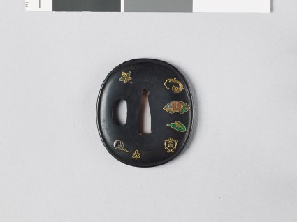 Tsuba with plants and a fan mountfront