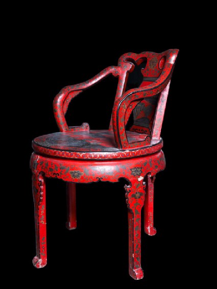 Lacquered chair with floral decorationoblique