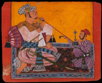 Maharaja Bhupat Pal smoking a hookahfront