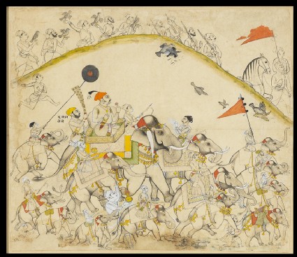 Maharaja Raj Singh of Sawar and his elephantsfront