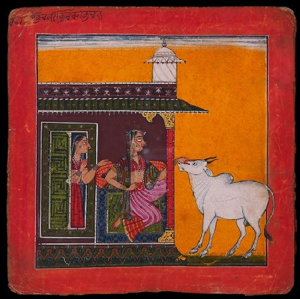 A lady and a bull, illustrating the musical mode Bhairavi Raginifront