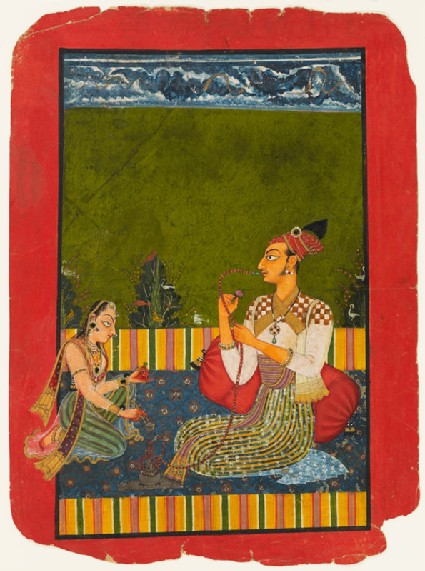 Maharaja Medini Pal smoking a hookahfront