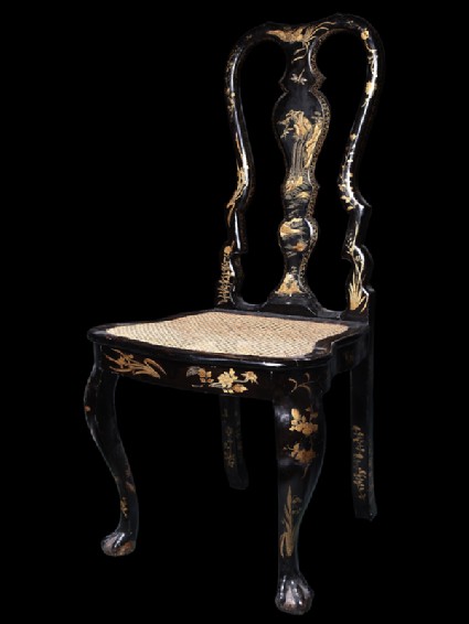 Lacquered chair with floral designoblique
