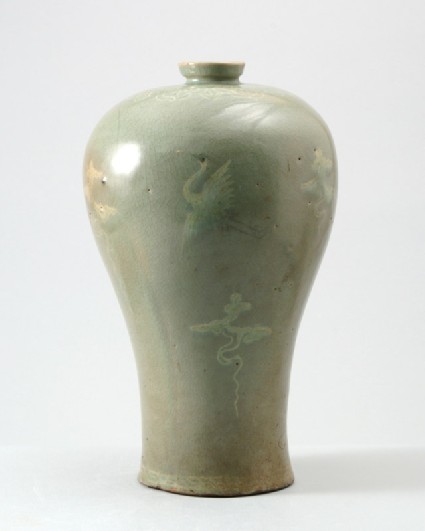 Greenware maebyong, or plum blossom, vase with cranesfront