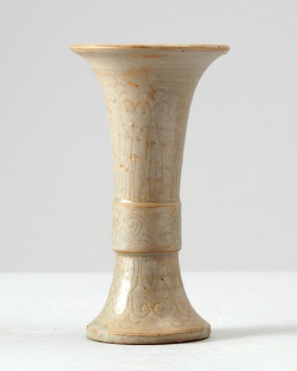 Greenware gu, or ritual wine vessel, with floral decorationfront