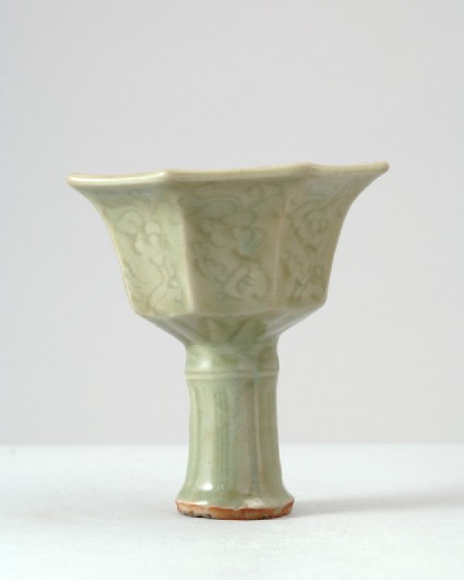 Greenware octagonal stem cup with floral decorationfront