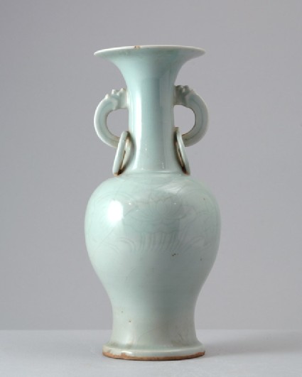 White ware vase with ring handlesfront