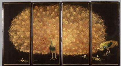 Screen with peacock and peahenfront, Cat. No. 21